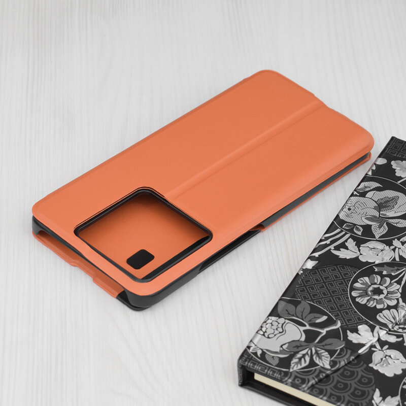 Husa Xiaomi 13T Pro Eco Leather View flip tip carte, portocaliu