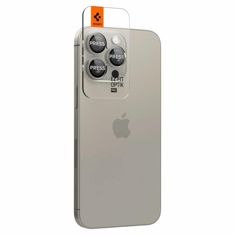[Pachet 2x] Folie sticla camera iPhone 14 Pro Max Spigen Glas.tR Optik, bej