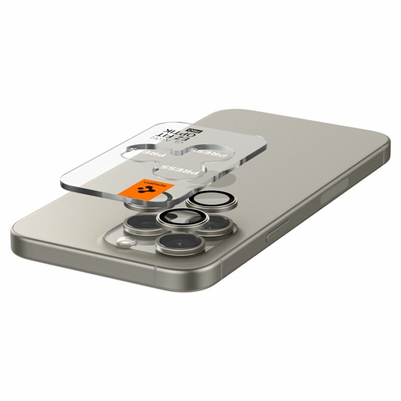 [Pachet 2x] Folie sticla camera iPhone 14 Pro Max Spigen Glas.tR Optik EZ Fit Pro, bej