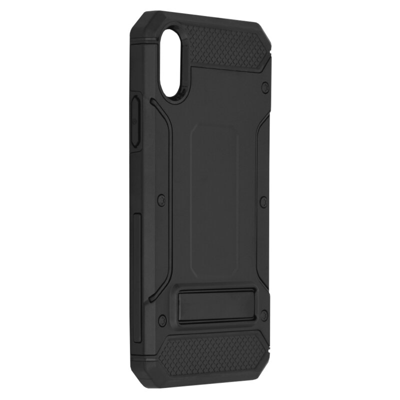 Husa antisoc iPhone X, iPhone 10 Techsuit Hybrid Armor Kickstand, negru