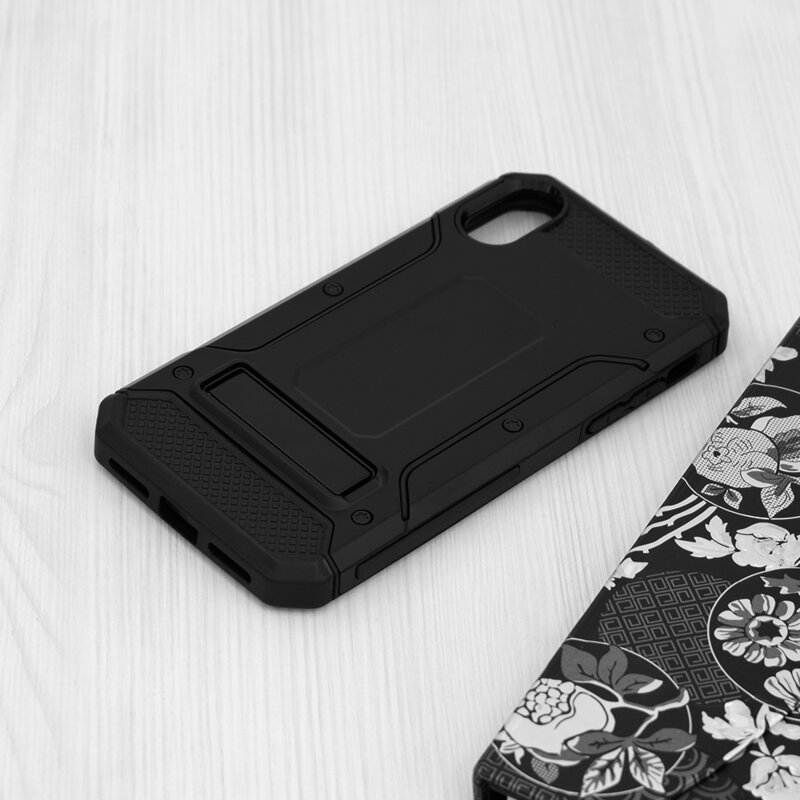 Husa antisoc iPhone X, iPhone 10 Techsuit Hybrid Armor Kickstand, negru