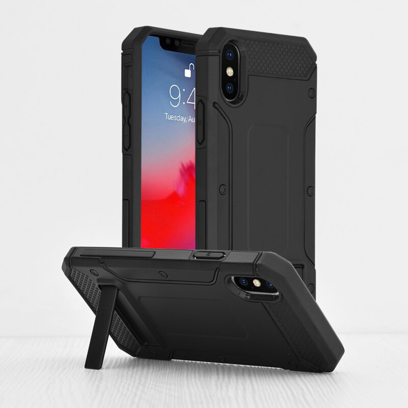 Husa antisoc iPhone XS Techsuit Hybrid Armor Kickstand, negru