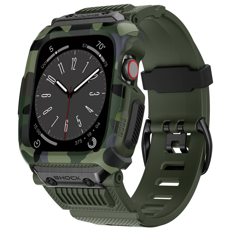 [Pachet] Husa + curea Apple Watch 7 45mm Lito RuggedArmor, verde, LS001