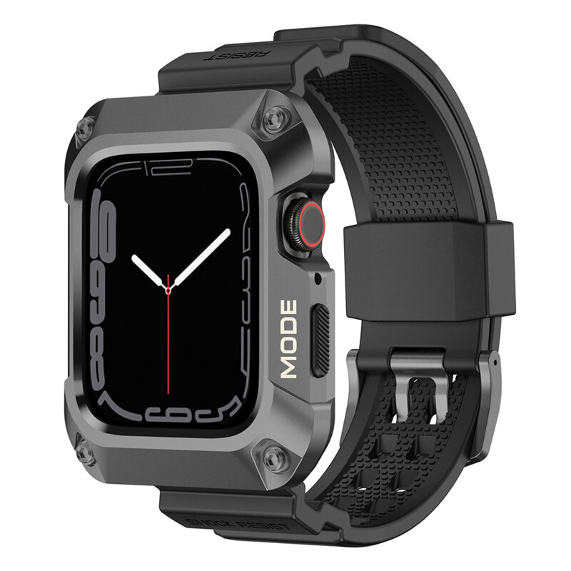 [Pachet] Husa + curea Apple Watch 4 44mm Lito Metal RuggedArmor, gri, LS002