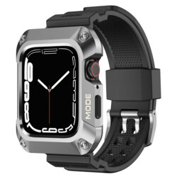 [Pachet] Husa + curea Apple Watch 7 45mm Lito Metal RuggedArmor, argintiu, LS002