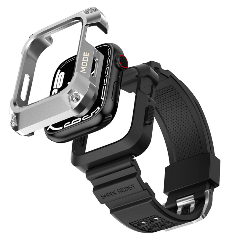 [Pachet] Husa + curea Apple Watch 6 44mm Lito Metal RuggedArmor, argintiu, LS002