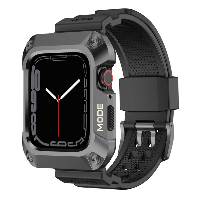 [Pachet] Husa + curea Apple Watch 9 45mm Lito Metal RuggedArmor, gri, LS002