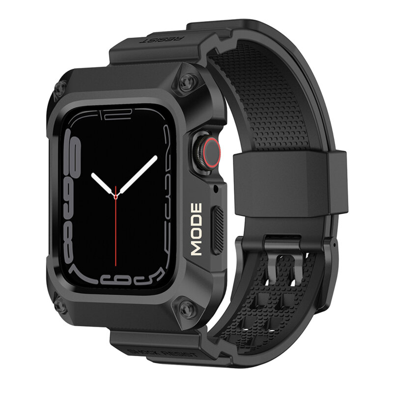 [Pachet] Husa + curea Apple Watch 7 45mm Lito Metal RuggedArmor, negru, LS002