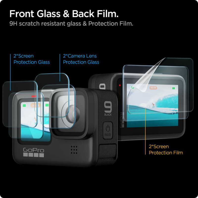 [Pachet 6x] Folie sticla/flexibila GoPro Hero 9/10/11/12 Spigen Glas.tR Slim, clear