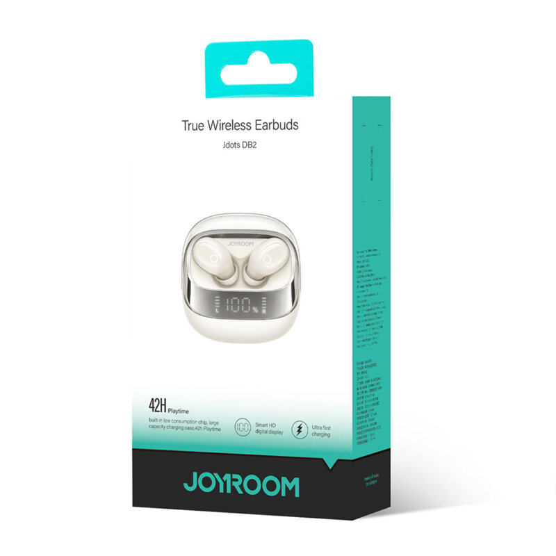 Casti TWS fara fir JoyRoom, afisaj digital, alb, JR-DB2