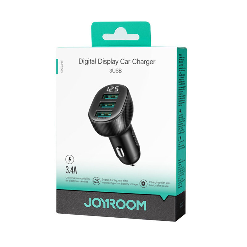 Incarcator auto 3x USB JoyRoom, 17W, negru, JR-CCD03
