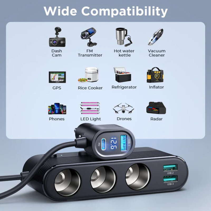 Incarcator masina 3xbricheta auto, 3xUSB, tip C JoyRoom, JR-CCL01