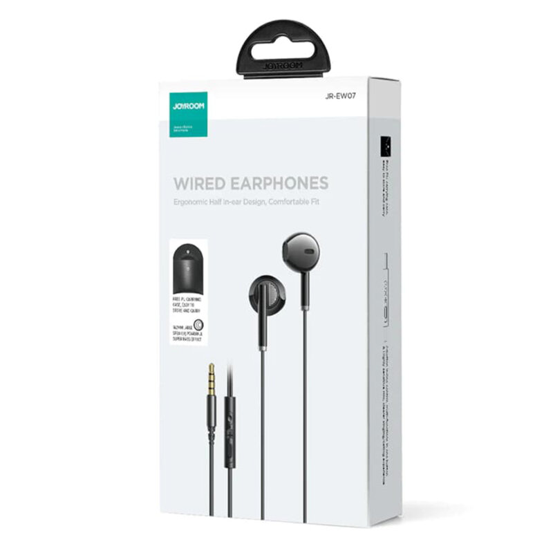 Casti Jack 3.5mm cu fir si microfon JoyRoom, negru, JR-EW07