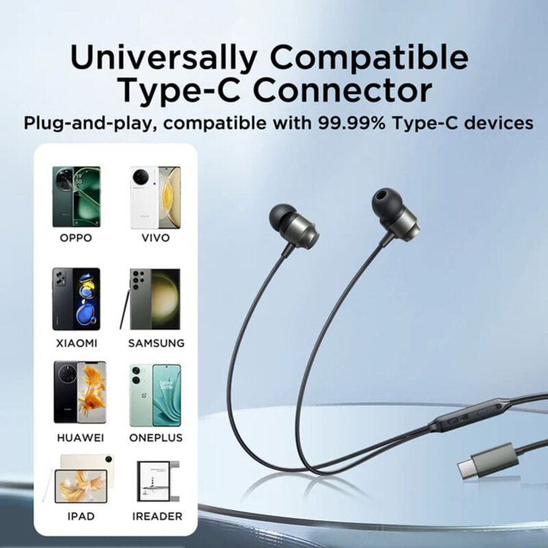 Casti in-ear cu fir USB-C si microfon JoyRoom, argintiu, JR-EC06