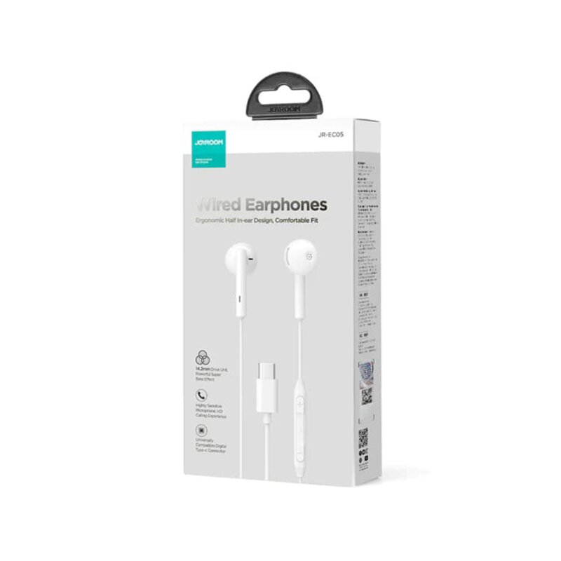 Casti Type-C cu fir half-in-ear JoyRoom, alb, JR-EC05