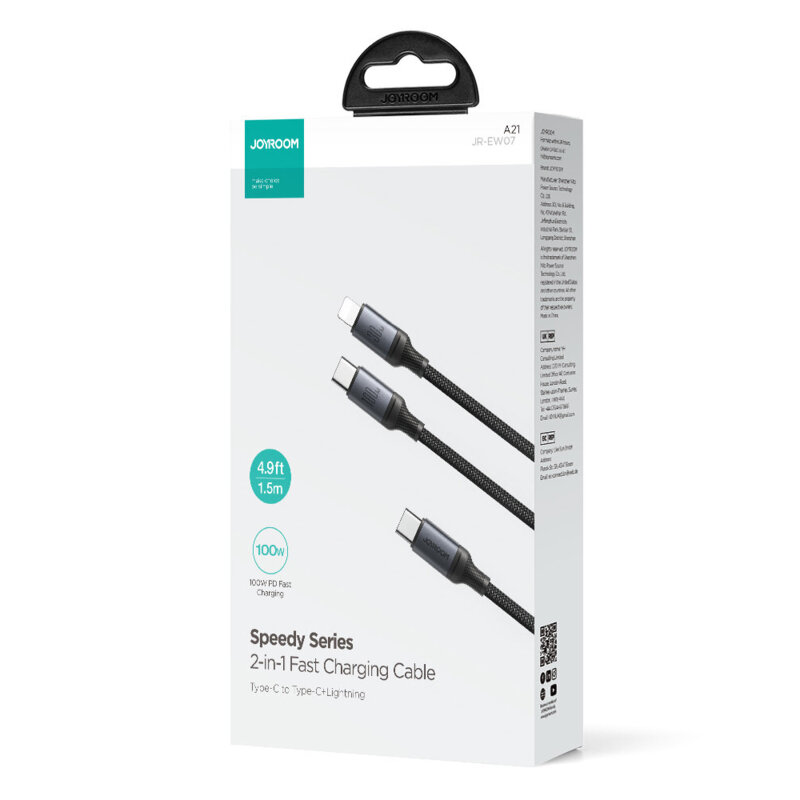 Cablu 2xtip C, iPhone JoyRoom, 100W, 1.5m, negru, SA21-1T2