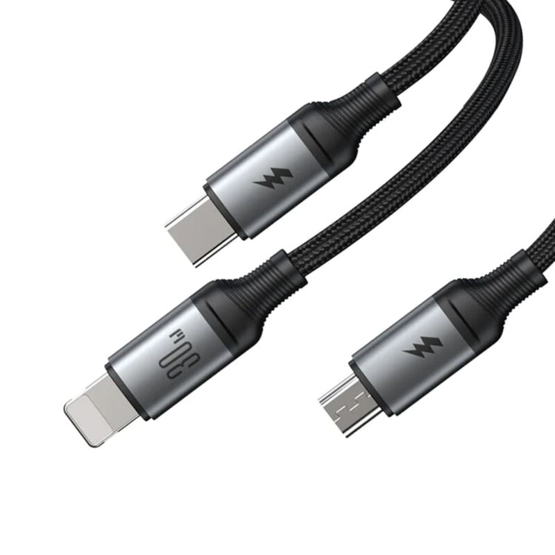 Cablu tip C, iPhone, Micro-USB JoyRoom, 30W, 1.2m, negru, SA21-1T3