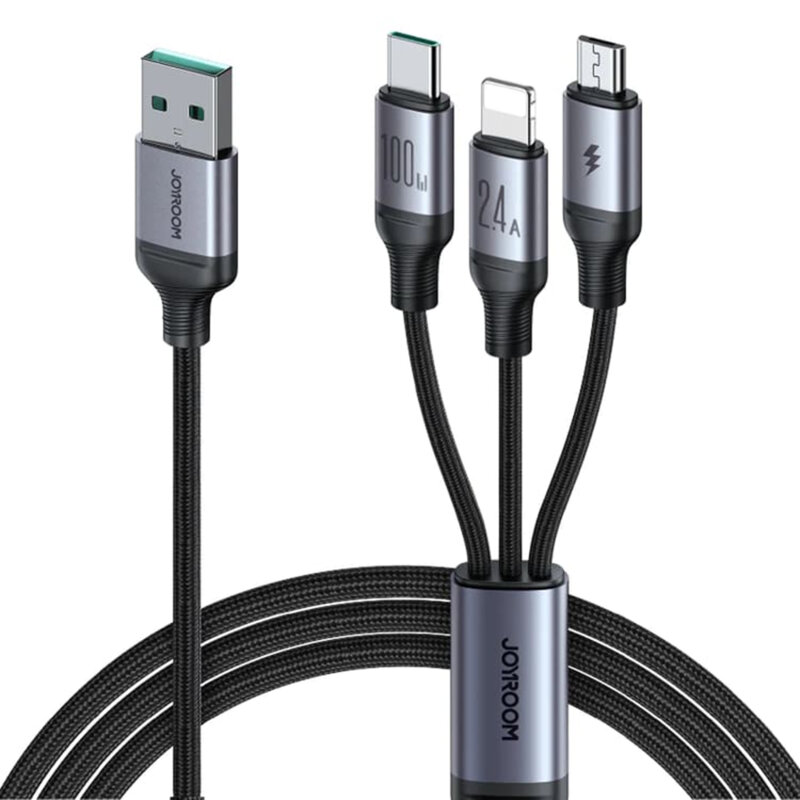Cablu tip C, iPhone, Micro-USB JoyRoom, 100W, 1.2m, negru, SA21-1T3