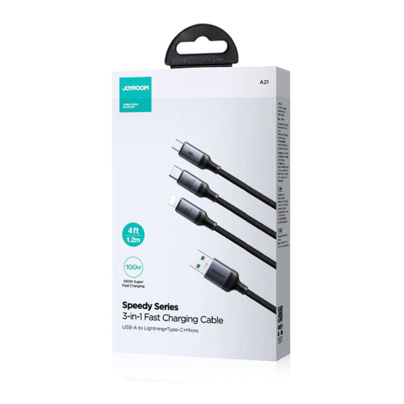 Cablu tip C, iPhone, Micro-USB JoyRoom, 100W, 1.2m, negru, SA21-1T3