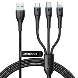 Cablu iPhone, tip C, Micro-USB JoyRoom, 3.5A, 1.2m, negru, SA33-1T3
