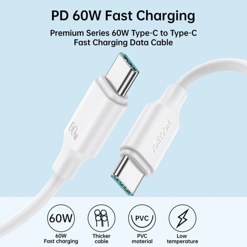 Cablu tip C Fast Charging JoyRoom, 60W, 1m, alb, S-CC060A9
