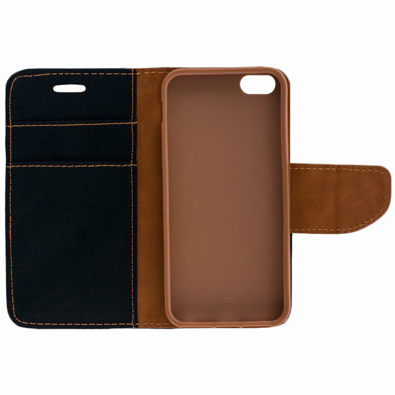 Husa iPhone SE, 5, 5S Book Canvas Negru