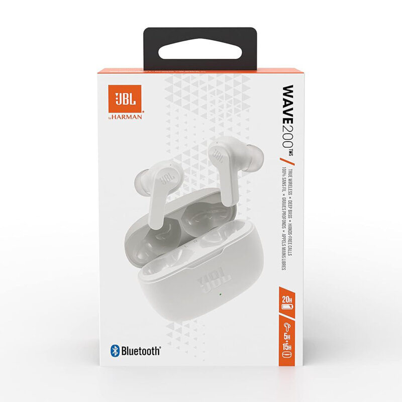 Casti in-ear Bluetooth cu microfon TWS JBL Wave 200, alb