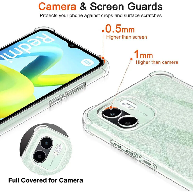 Husa Xiaomi Redmi A1 Techsuit Shockproof Clear Silicone, transparenta