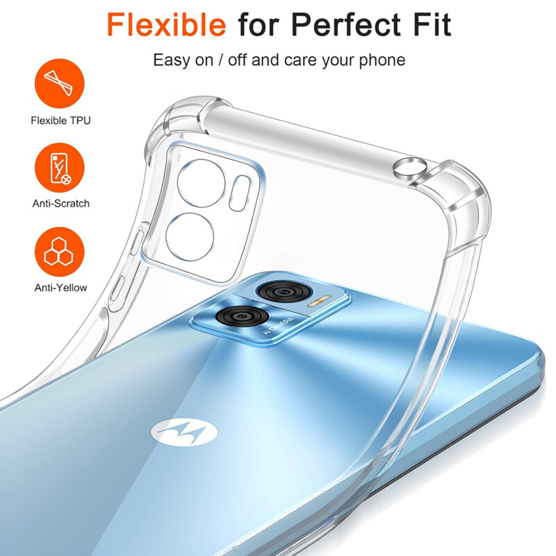 Husa Motorola Moto E22 Techsuit Shockproof Clear Silicone, transparenta