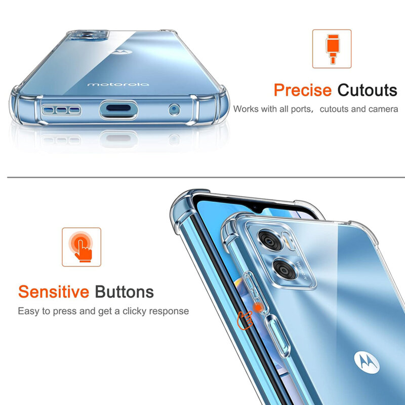 Husa Motorola Moto E22 Techsuit Shockproof Clear Silicone, transparenta