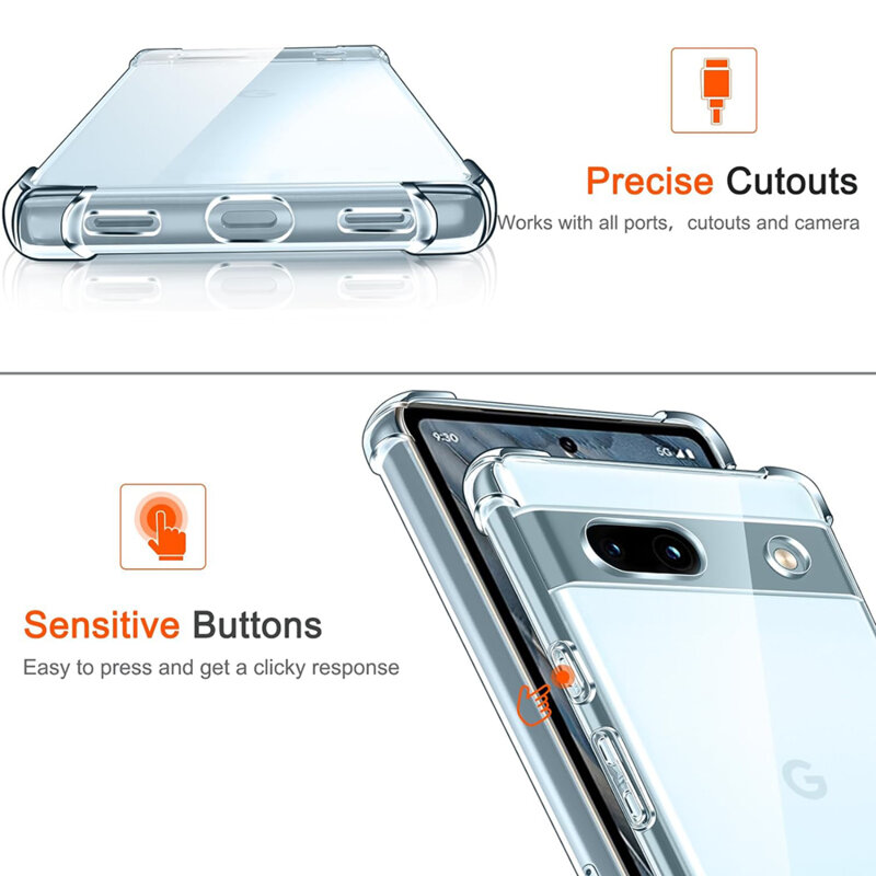 Husa Google Pixel 7a Techsuit Shockproof Clear Silicone, transparenta