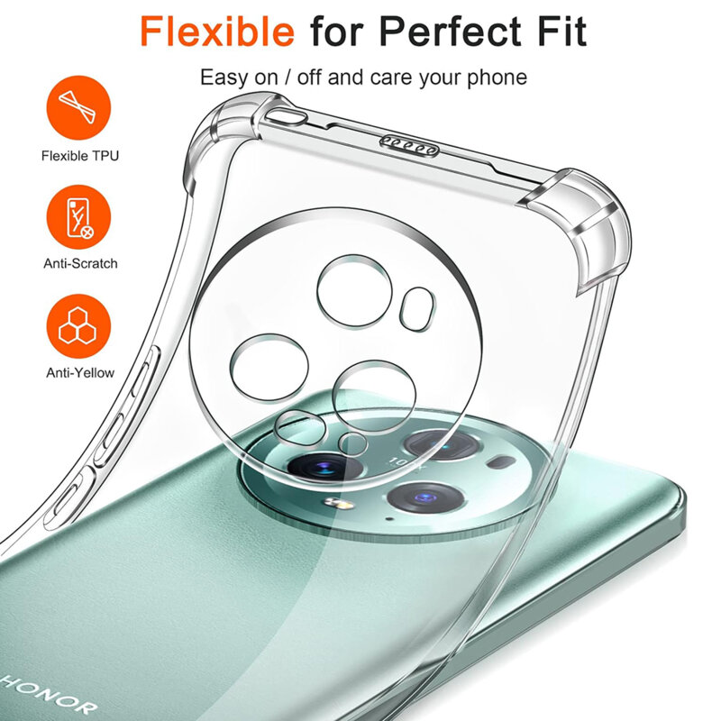 Husa Honor Magic5 Pro Techsuit Shockproof Clear Silicone, transparenta