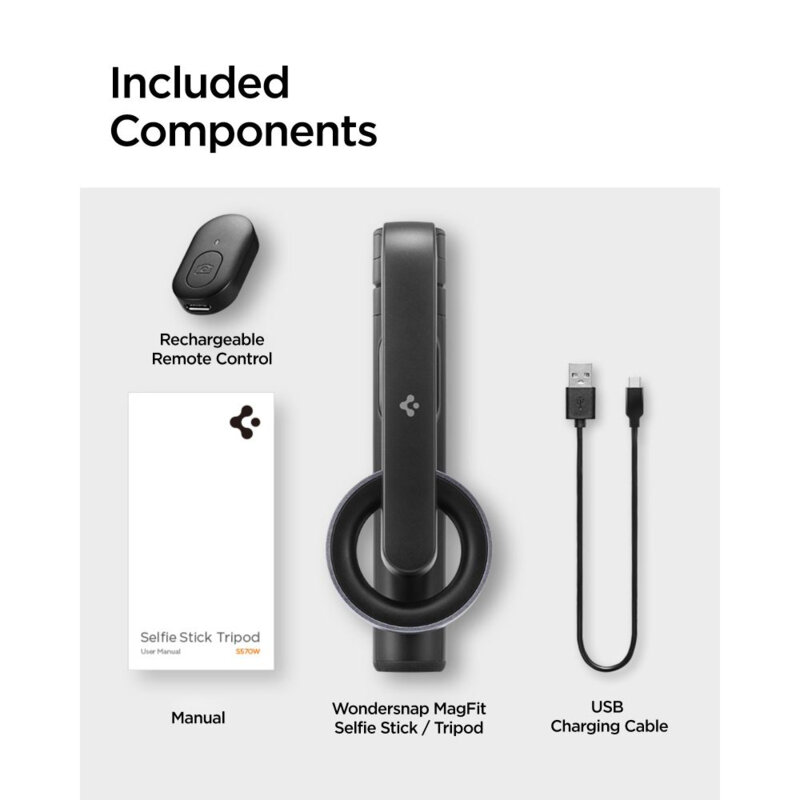 Selfie stick MagSafe iPhone Bluetooth cu trepied Spigen S570W, negru