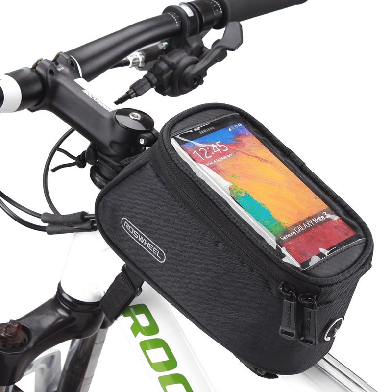 Husa Roswheel pentru bicicleta, cu buzunar pentru telefon de 5.5 inch si cablu jack 3.5mm - Negru