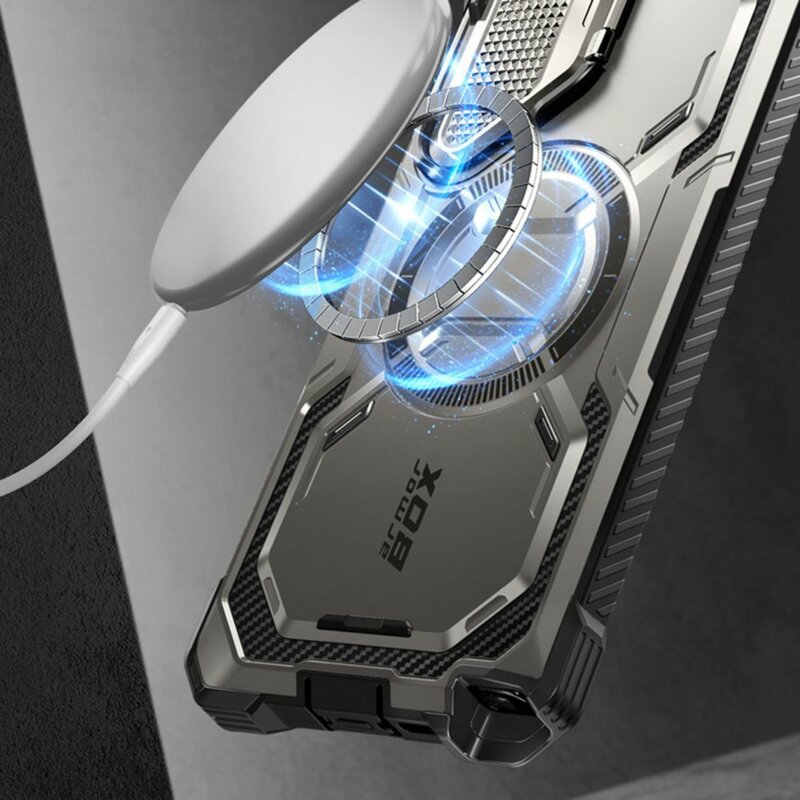 [Pachet 360°] Husa + folie Samsung Galaxy S24 Ultra I-Blason Armorbox MagSafe, gri
