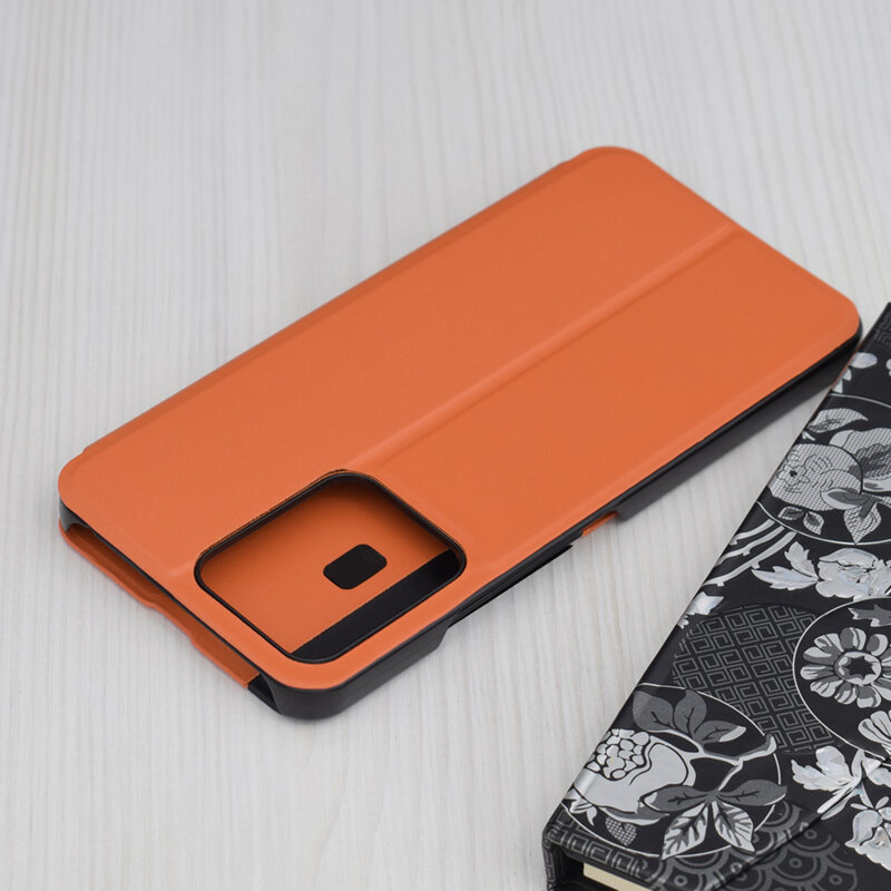 Husa Xiaomi Redmi 13C 5G Eco Leather View flip tip carte, portocaliu