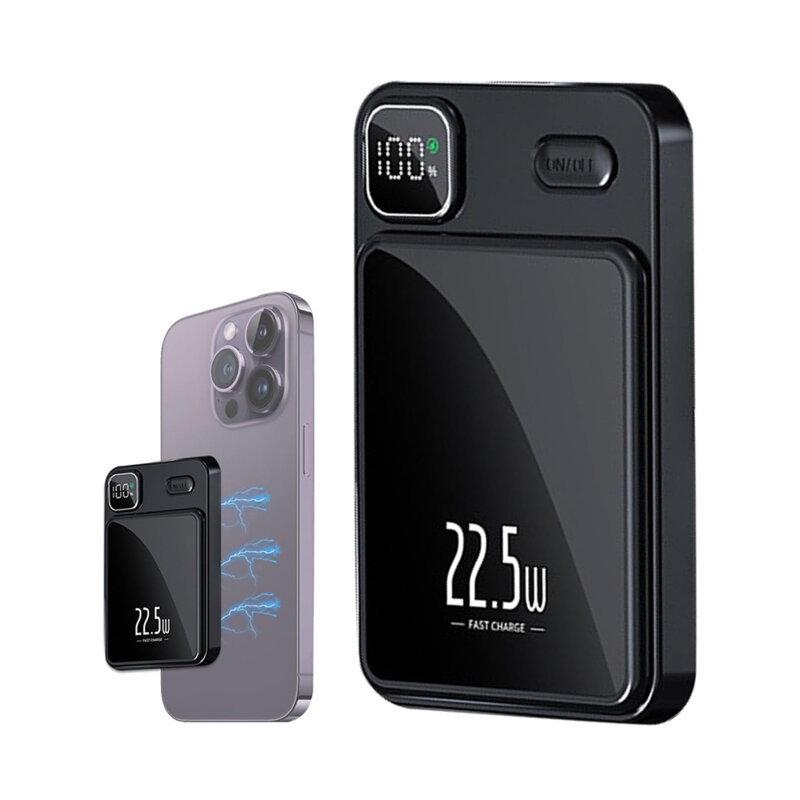 Baterie externa MagSafe wireless 10000mAh Techsuit, negru, PB-WM1