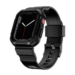[Pachet] Husa + curea Apple Watch 4 44mm Lito Carbon RuggedArmor, negru, LS003