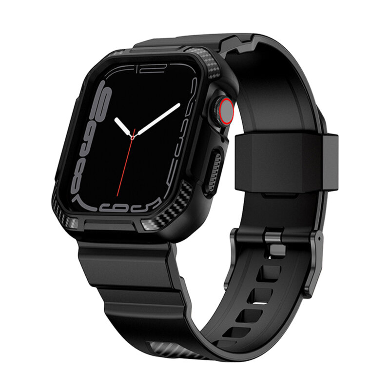 [Pachet] Husa + curea Apple Watch 6 44mm Lito Carbon RuggedArmor, negru, LS003