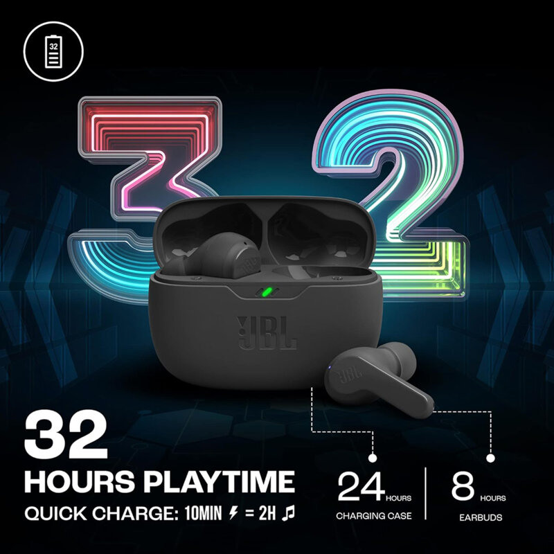 Casti originale TWS JBL Wave Beam Bluetooth si microfon, negru