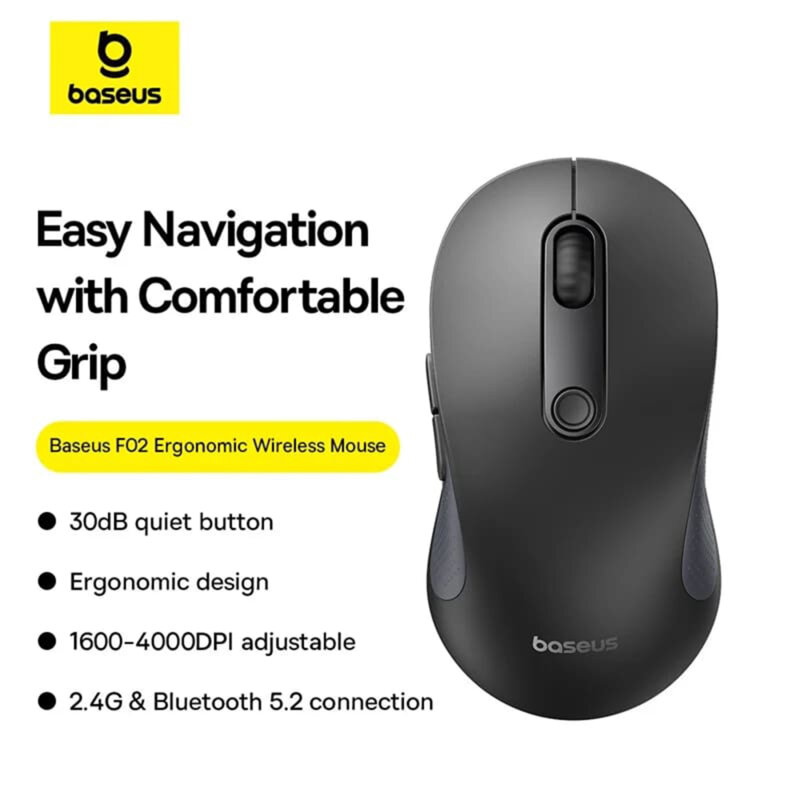 Mouse wireless Bluetooth pentru laptop Baseus F02, 2.4G, negru