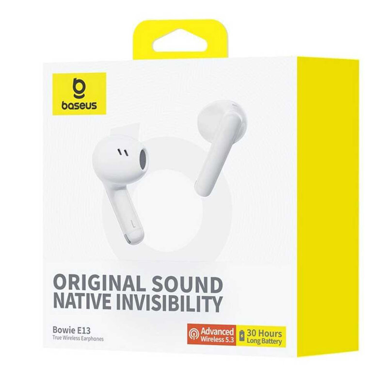 Casti Bluetooth True wireless 400mAh Baseus Bowie E13, alb