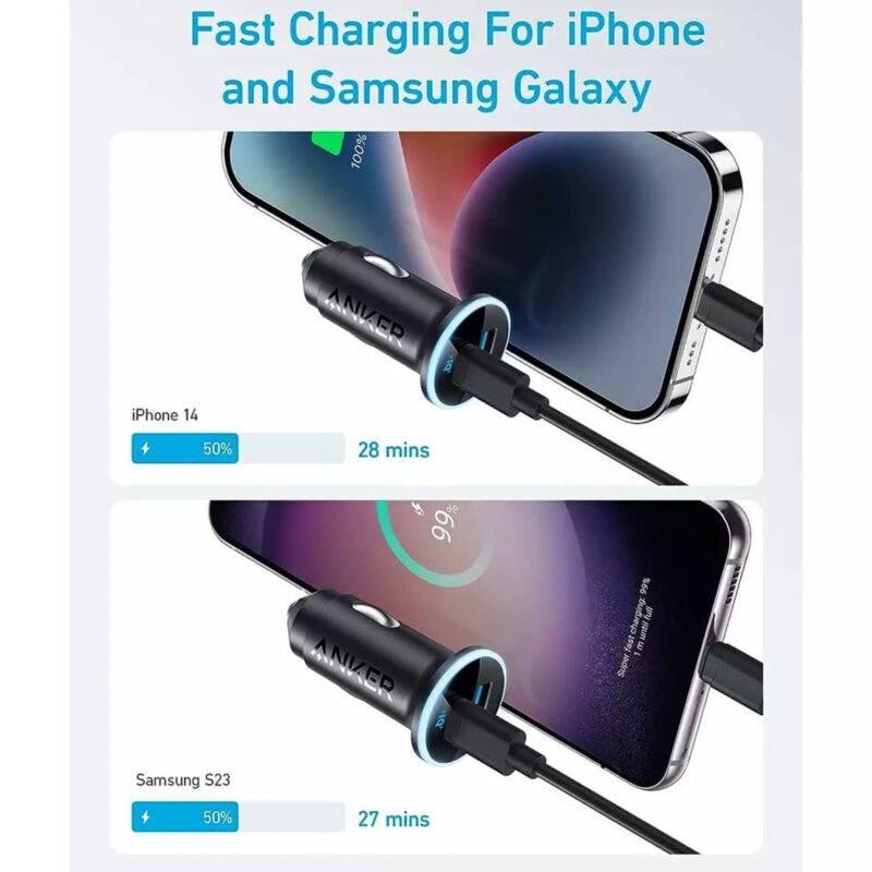 Incarcator auto USB, Type-C Anker 323, 52.5W, negru