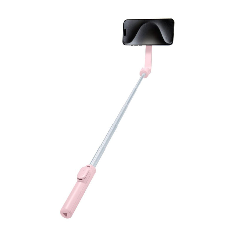 Selfie stick MagSafe iPhone Bluetooth cu trepied Spigen S570W, roz