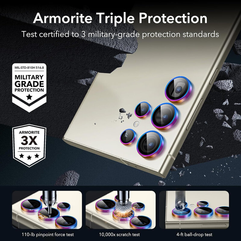 Folie sticla camera Samsung Galaxy S24 Ultra ESR Lens Protector, multicolor