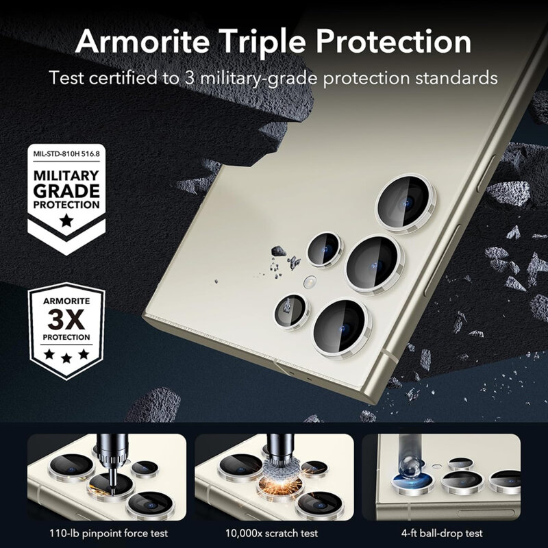 [Pachet 2x] Folie sticla camera Samsung Galaxy S24 Ultra ESR Lens Protector, transparenta