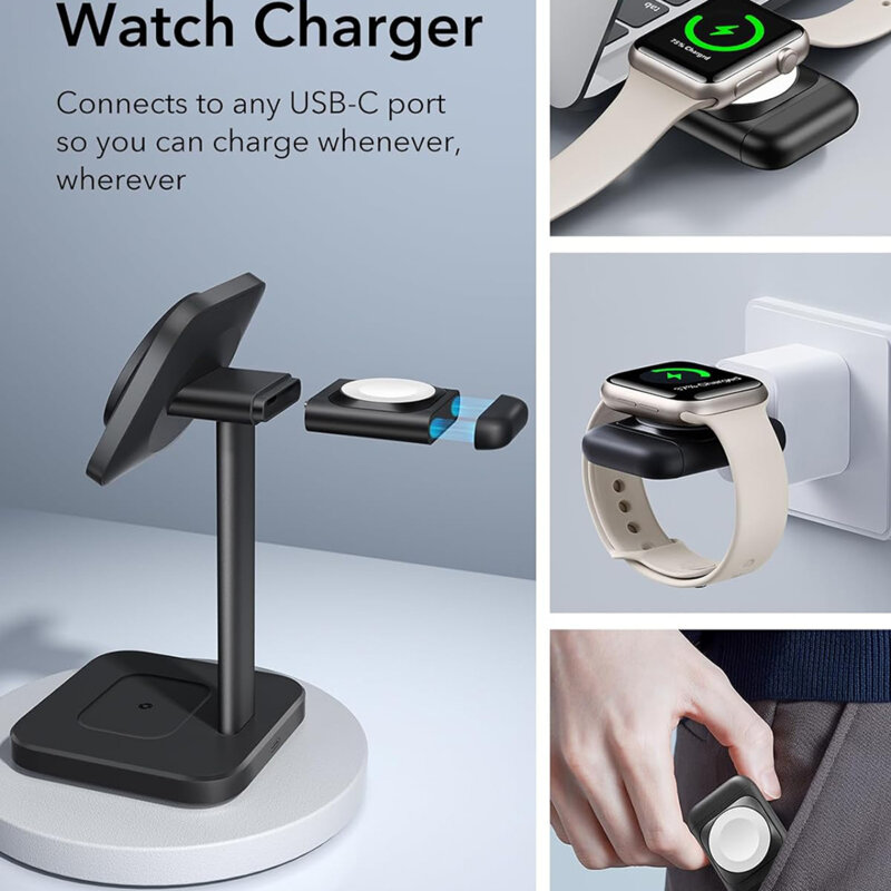 Statie MagSafe wireless + incarcator Apple Watch ESR HaloLock, negru