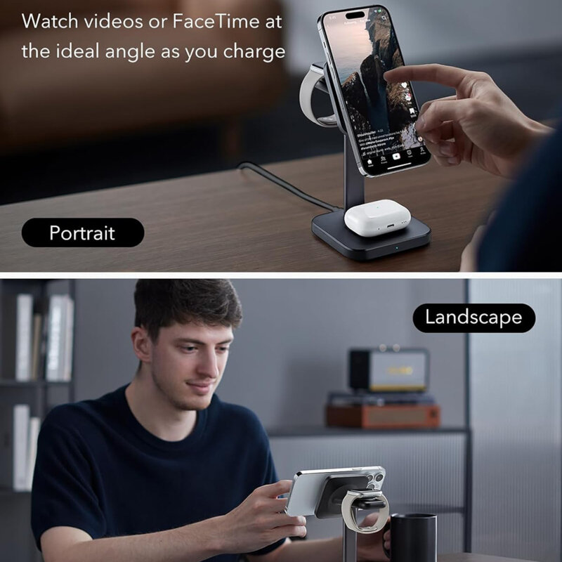 Statie MagSafe wireless + incarcator Apple Watch ESR HaloLock, negru