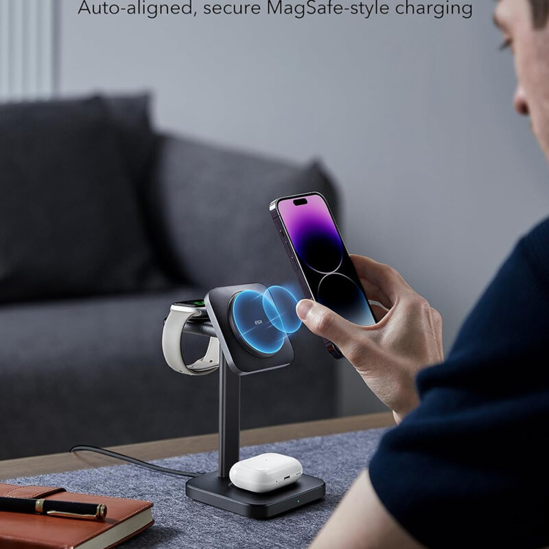 Statie MagSafe wireless + incarcator Apple Watch ESR HaloLock, negru