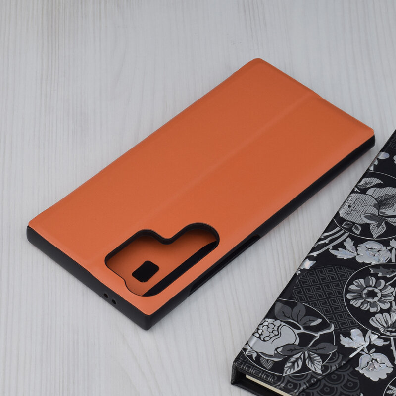 Husa Samsung Galaxy S24 Ultra Eco Leather View flip tip carte, portocaliu